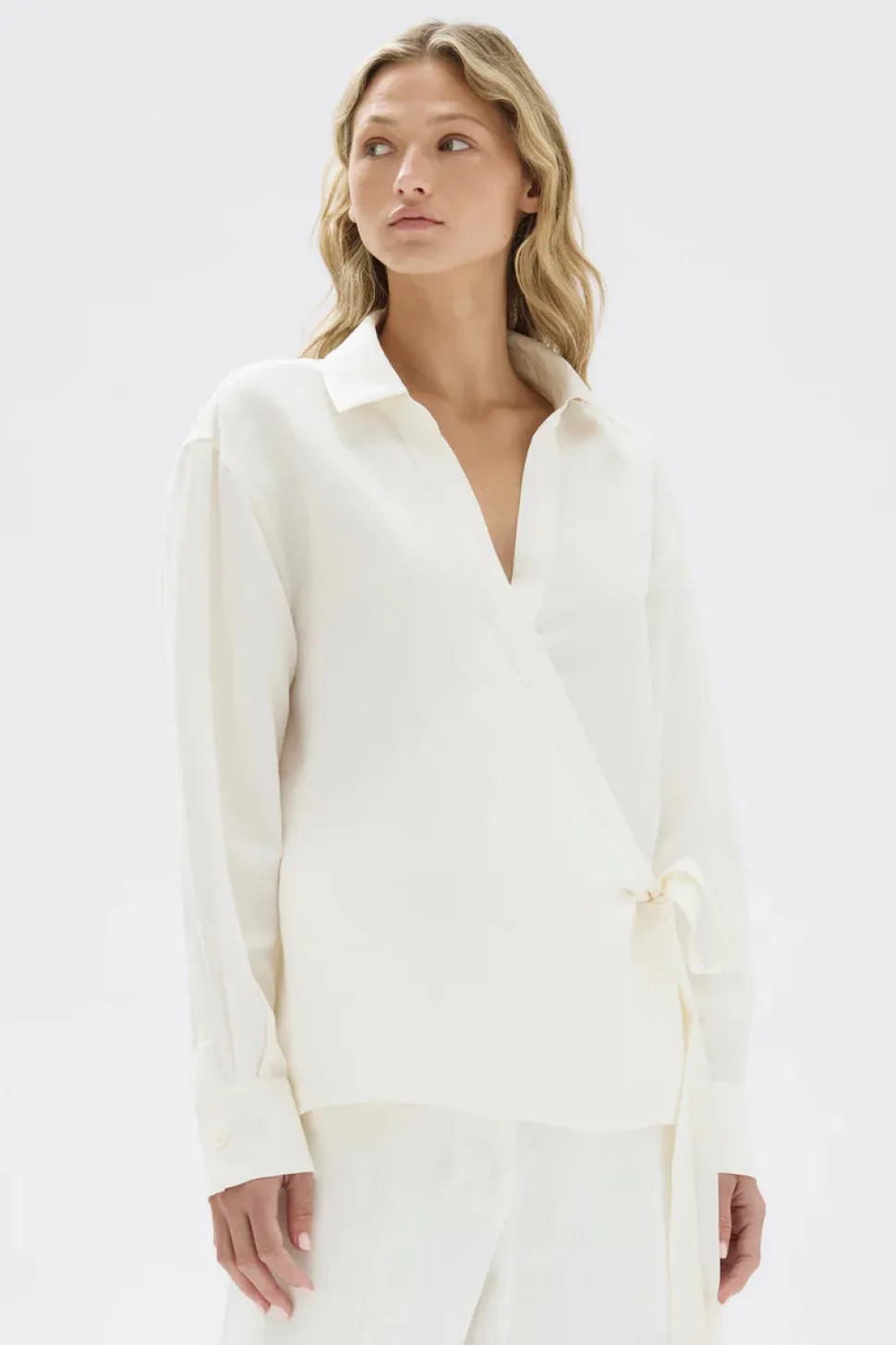 ASSEMBLY LABEL 'Allegra Long Sleeve Wrap Shirt' - Cream Best Sale