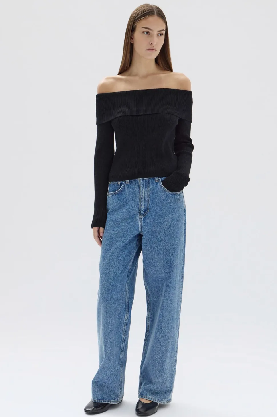 ASSEMBLY LABEL 'Cari Off-Shoulder Merino Wool Top' - Black Clearance