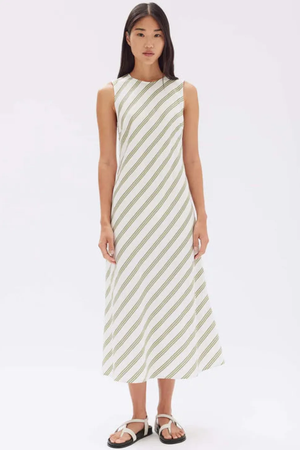 ASSEMBLY LABEL 'Isola Stripe Midi Dress' - Antique White/Pandan Best Sale