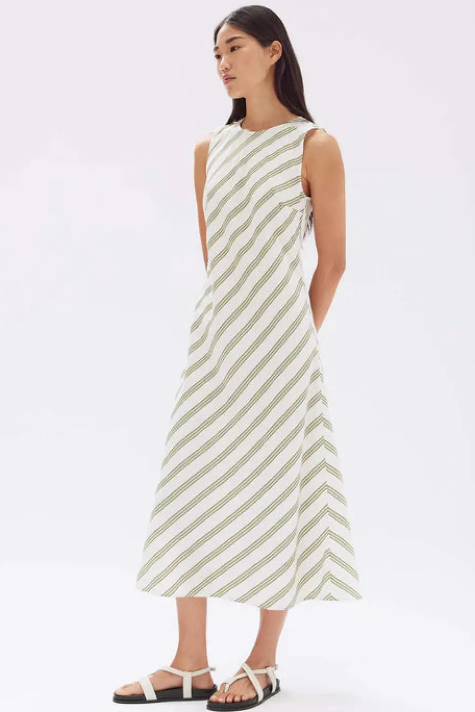 ASSEMBLY LABEL 'Isola Stripe Midi Dress' - Antique White/Pandan Best Sale