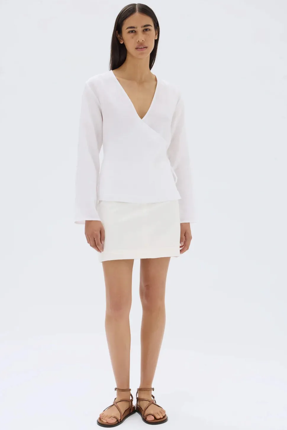 ASSEMBLY LABEL 'Renee Linen Long Sleeve Top' - White Best