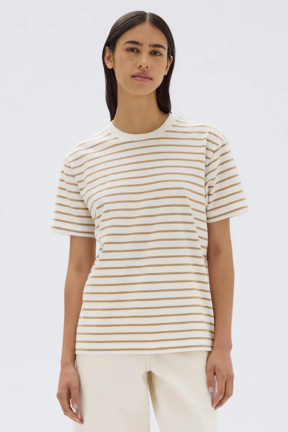 ASSEMBLY LABEL 'Women Port Stripe Tee' - White/Tan Store