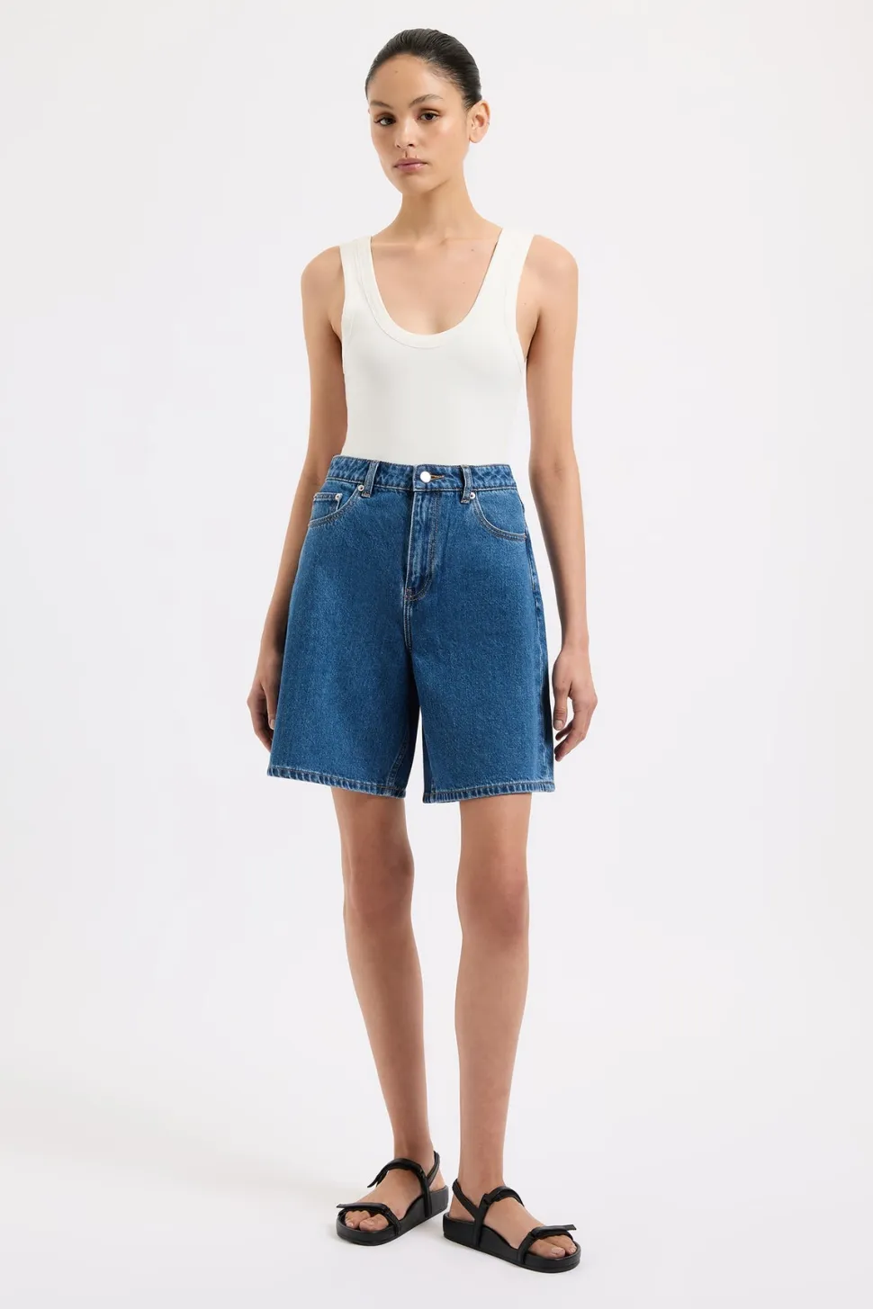 Nude Lucy 'Organic Longline Denim Short' - Vintage Blue Outlet