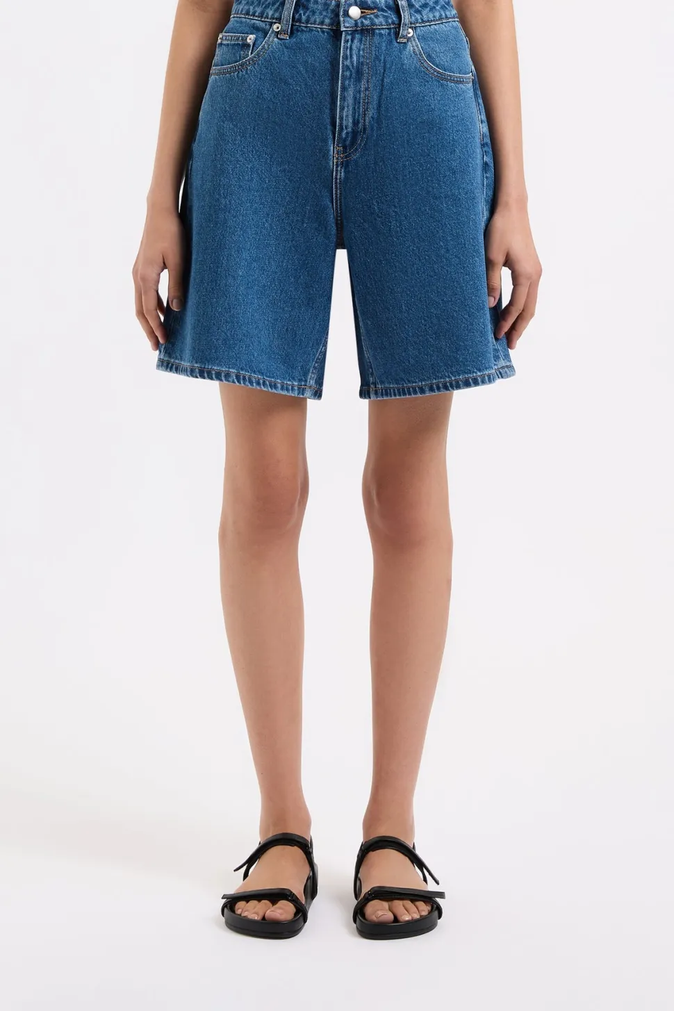 Nude Lucy 'Organic Longline Denim Short' - Vintage Blue Outlet