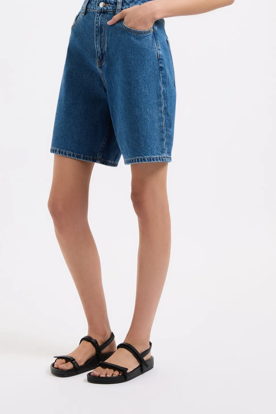 Nude Lucy 'Organic Longline Denim Short' - Vintage Blue Outlet