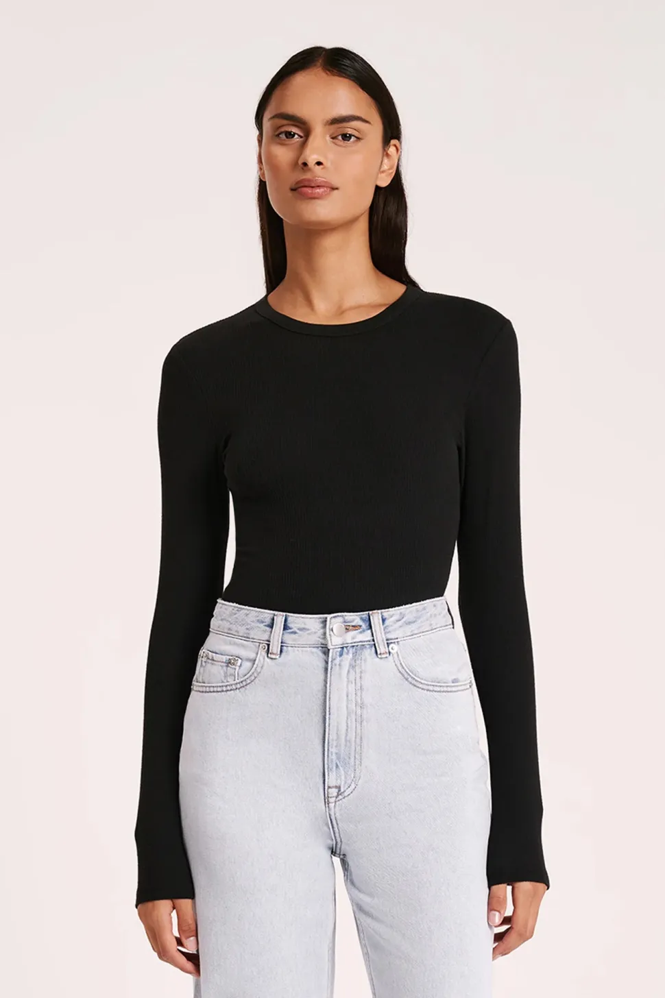 Nude Lucy 'Organic Rib LS Tee' - Black Clearance