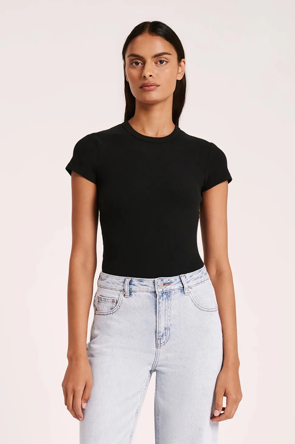 Nude Lucy 'Organic Rib SS Tee' - Black Hot