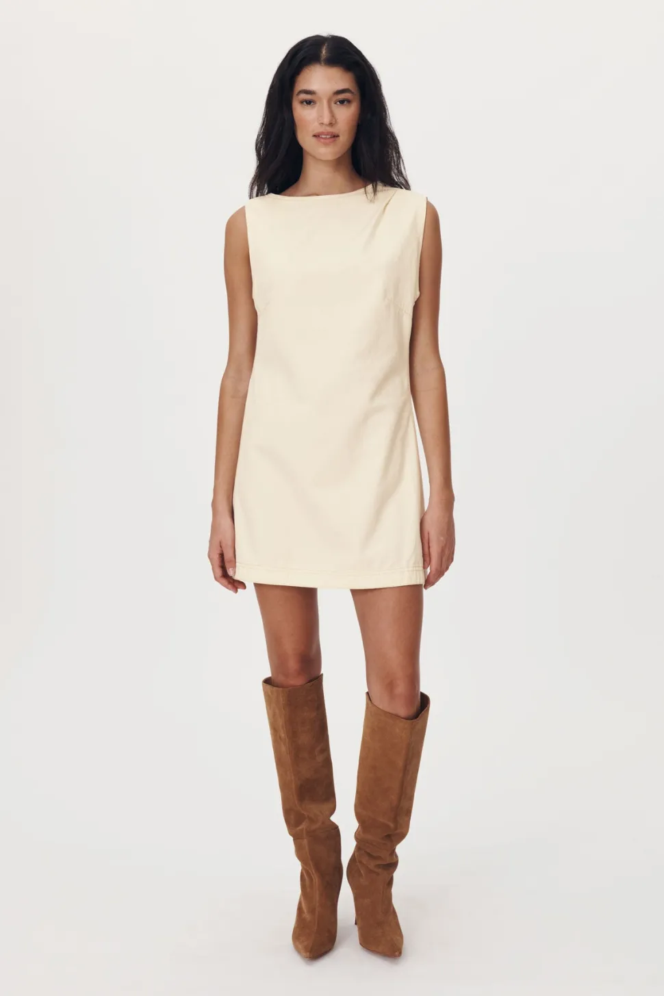 Rowie 'Bowe Denim Mini Dress' - Creme Cheap